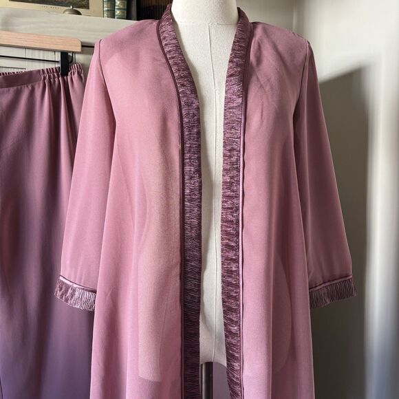 Maya Brooke Chiffon Sheer Pant Duster Set Women 8 Mauve Wedding Party Evening - Picture 3 of 16